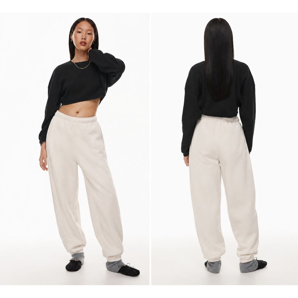 TNA Aritzia Cozy Fleece Mega Fit Sweatpants Women Small Tan Gray Joggers 91896